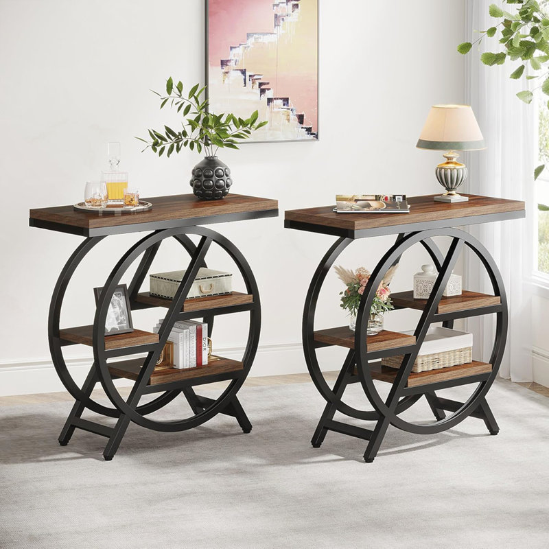 Table de bout étroite à 3 niveaux, Brun rustique