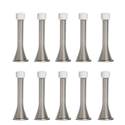 Fixturedisplays® 10PK Spring Door Stops With Black Rubber Bumper Tips, 3-1/10" Flexible Steel Spring Door Stop Stopper -10PK