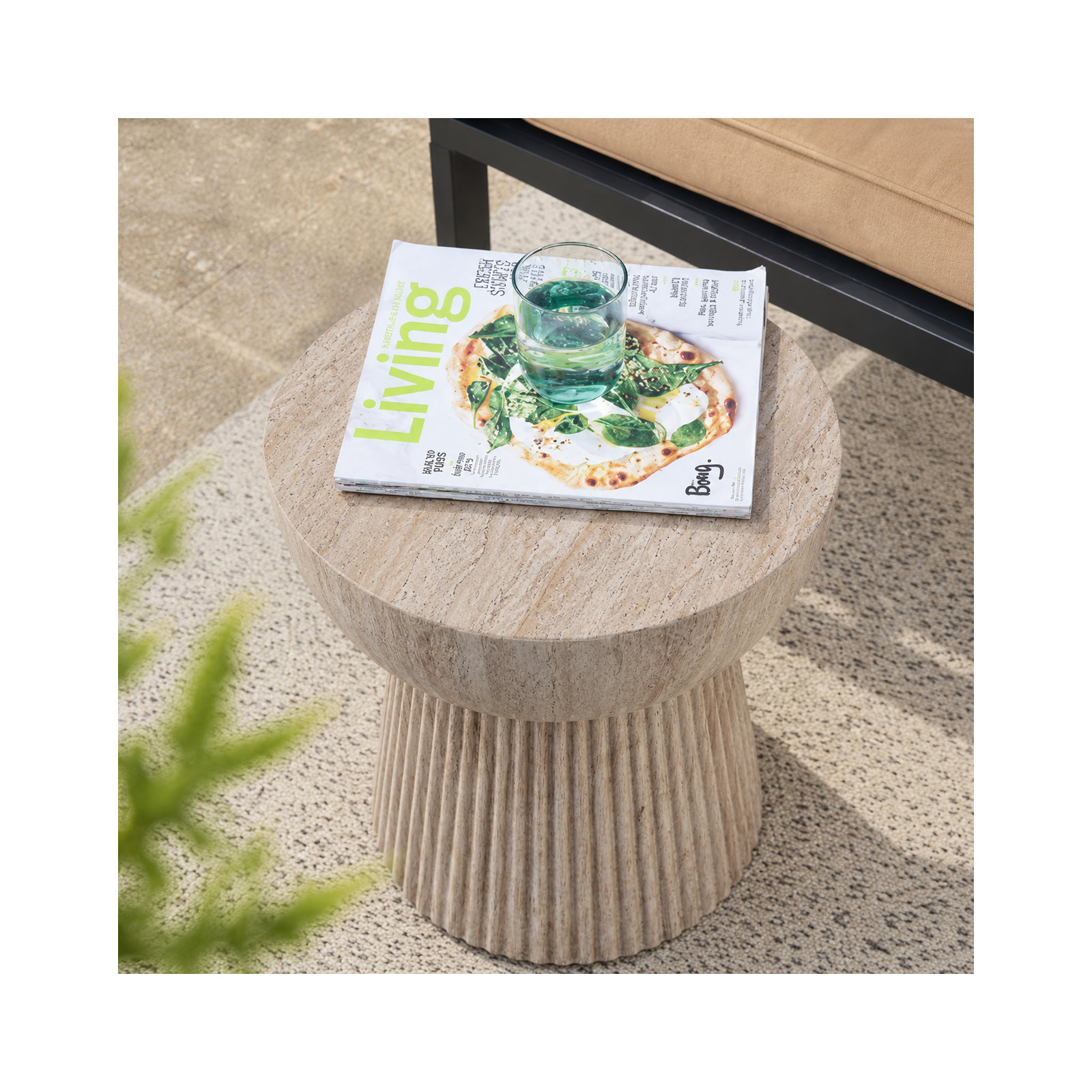 Neptune 15" Concrete Outdoor Side Table, Travertine