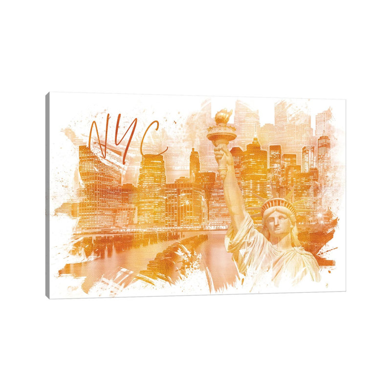 Golden Art Manhattan Collage by Melanie Viola - Wrapped Canvas Print, 20.32 cm H x 30.48 cm W