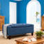 Banc de rangement rembourré, aspect classique, revêtement en lin bleu foncé, pieds en bois d'hévéa, commode spacieuse, largeur de 36,25 po, profondeur de 15,75 po, capacité de 330 lb, banc d'entrée