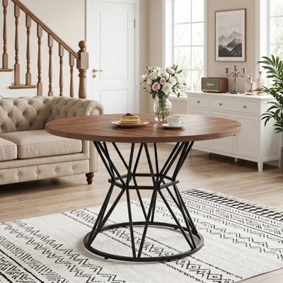 47.3" Seats 4-6 Round Dining Table with Metal Hourglass Base