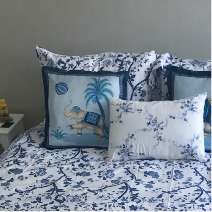 Laura Ashley Charlotte Blue Cotton Embroidered Throw Pillow