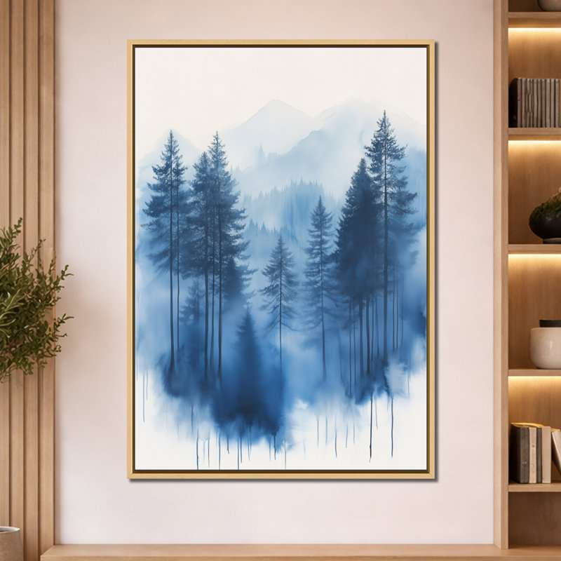 " Misty Blue Pines ", H 60 po x l 40 po, Cadre naturel flottant