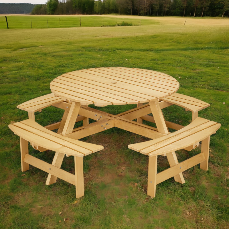 Table de pique-nique d'extérieur ronde pour 8 personnes L 43,46 po Taneal, Naturel