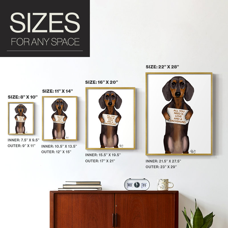 Love and Dachshund Framed Print - Solid Wood, 20" H x 16" W