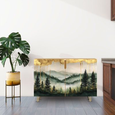 Sideboard Buffet Cabinet with Storage Vertical Watercolor Pine with 2 Doors for Living Room and Kitchen