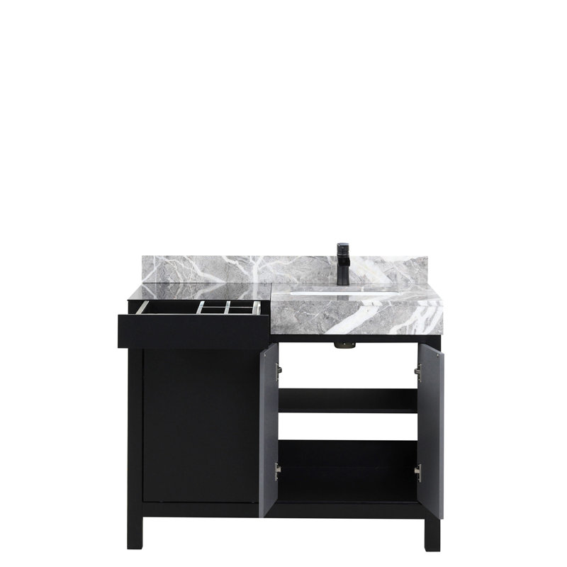 Ensemble de meuble-lavabo noir et gris l 42 po x P 22 po, comptoir en marbre gris château et robinet noir mat