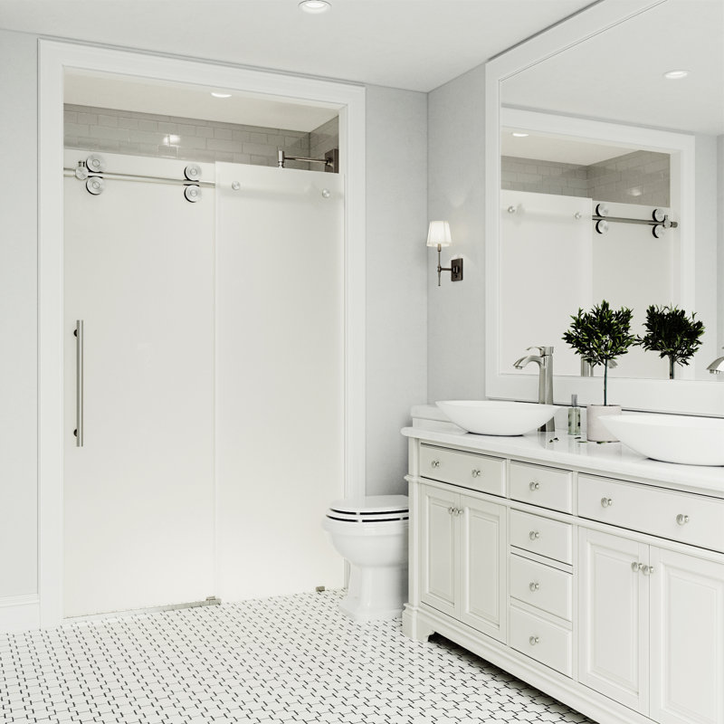 Elan 56-60" W x 74" H Sliding Frameless Shower Door with 3/8" Frosted Glass, Stainless Steel