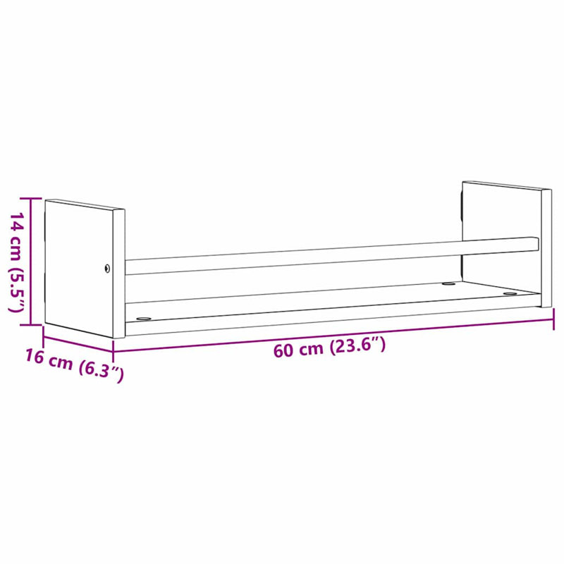 Wall Shelf 2 Pcs Engineered Wood, 14cm H x 60cm W x 16cm D, Artisan Oak