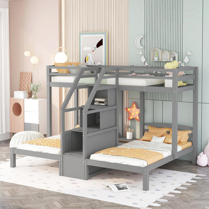Lit simple superposé avec rangement en gris - offre amplement d'espace pour les essentiels de chambre à coucher et un look bien rangé pour une conception efficace
