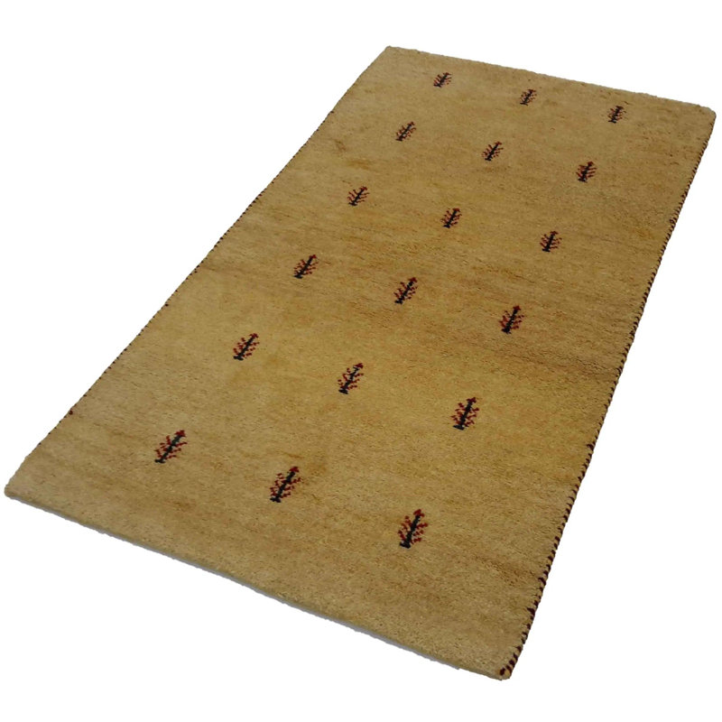 Tapis jaune / rouge en laine / coton fait à la main 3 pi x 5 pi Orkide