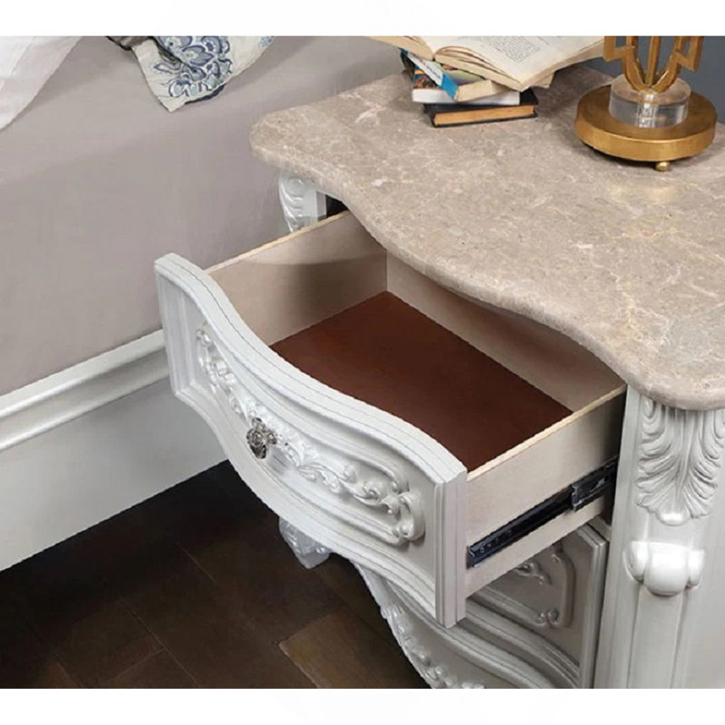 Table de chevet ronde à 2 tiroirs Pearl White Traditional