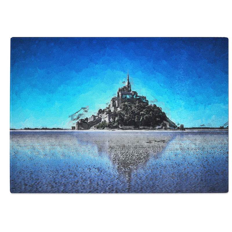 Glass Le Mont-Saint-Michel in Normandy in Abstract Chopping Board, 39 cm W x 28.5 cm L