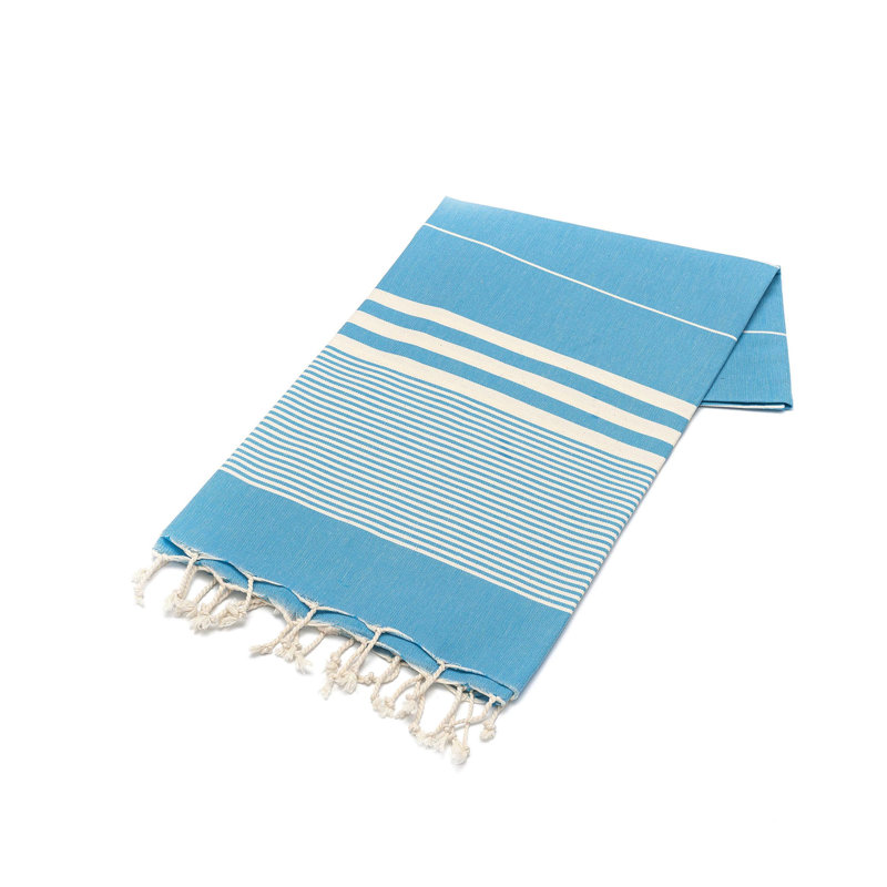Serviette de plage 100% coton Clery, Turquoise / écru
