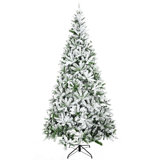 7.5/9Ft Tall Unlit Snow Flocked Pine Artificial Christmas Tree With Realistic Branches