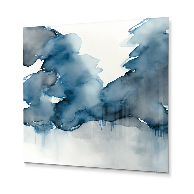 «Feeling Honolulu Blue II» - Décoration murale abstraite à l'encre liquide en métal, H 29 po x l 29 po x P 1 po