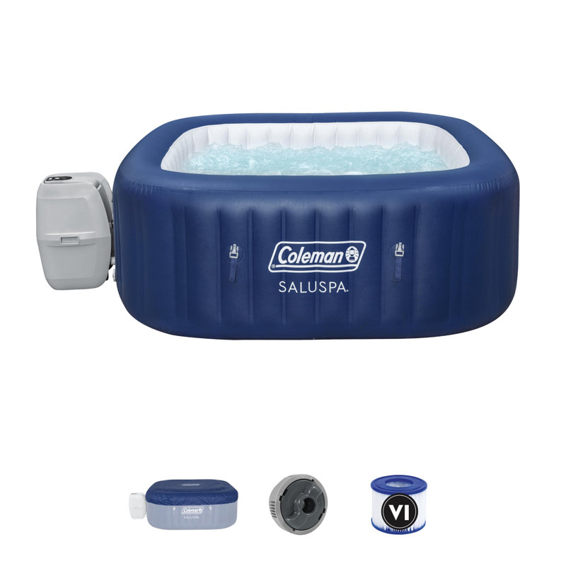 Coleman SaluSpa AirJet 6 Person Inflatable Square Hot Tub with 114 Jets, Blue