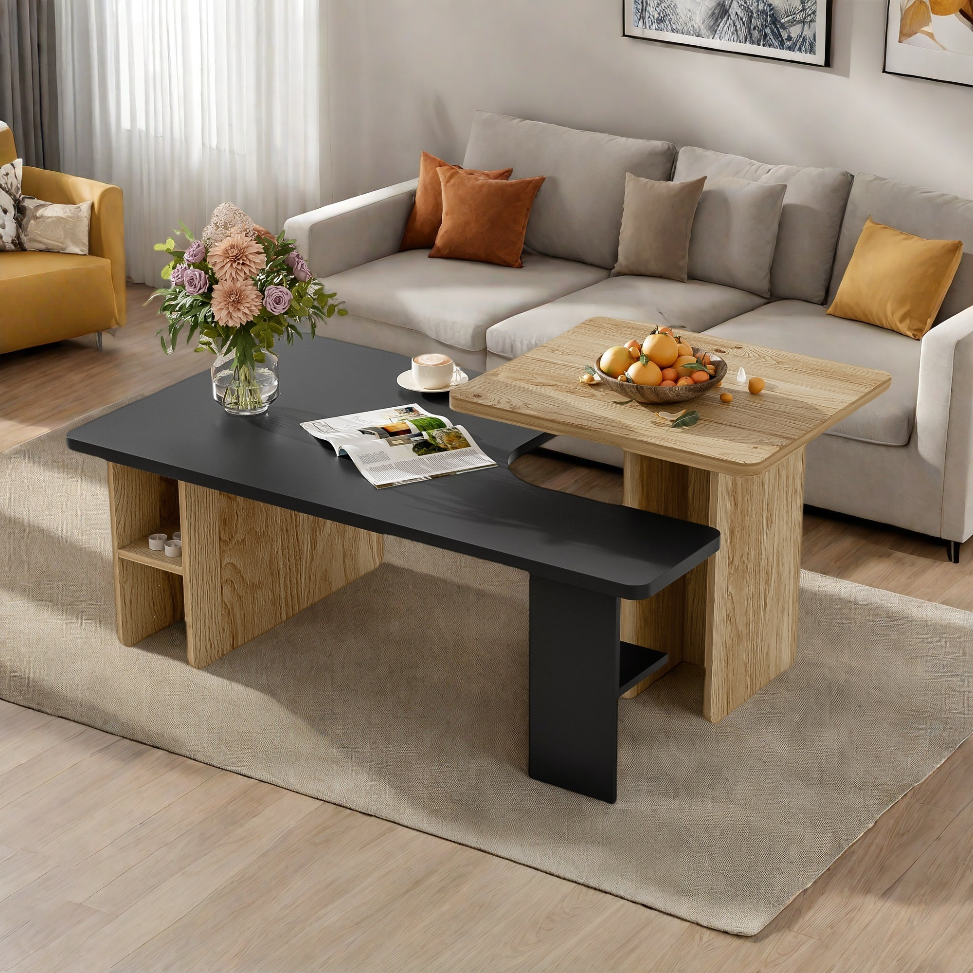 Ebern Designs Set Of 2 Nesting Coffee Tables With Elegant Wood Grain ...