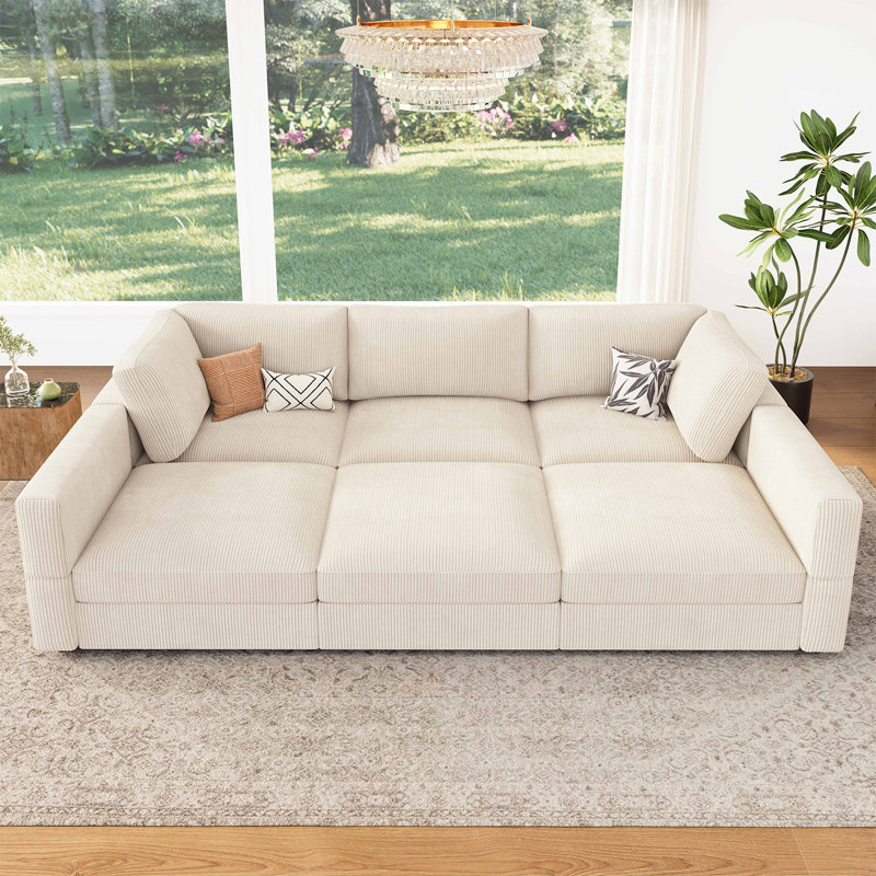 Canapé modulaire en velours côtelé Bouley Latitude Run, Velours côtelé beige