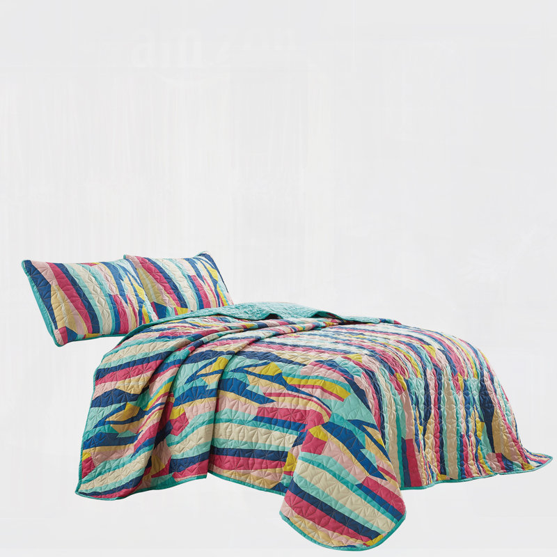 Ensemble de couvre-lit réversible multicolore 3 pièces Rainbow, Couvre-lit de très grande taille et 2 taies déco