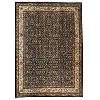 Tapis rectangulaire en laine noué à la main de haute qualité de 9 pi 9 po x 13 pi 9 po brun / ivoire / bleu marine / noir
