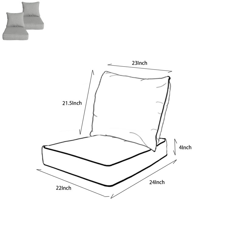 Deep Seat Chair Cushion Set of 2 - Gray, Gray