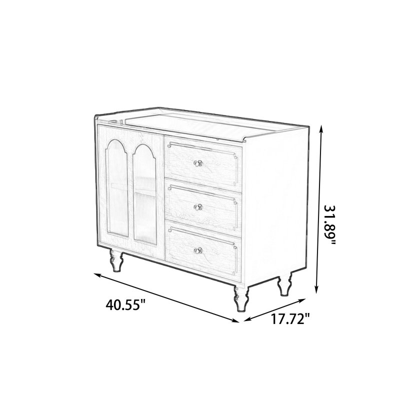 Buffet en noyer massif et bois manufacturé, H 31,89 po x l 40,55 po x P 17,72 po