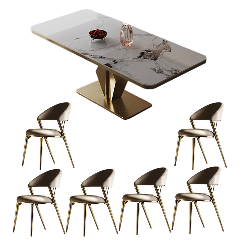 Modern simple rectangular dining table set, 29.5"H x 78.7"L x 35.4"W, Gold