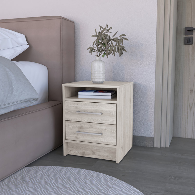 Table de chevet Cartiz, deux tiroirs, finition gris clair, Gris clair