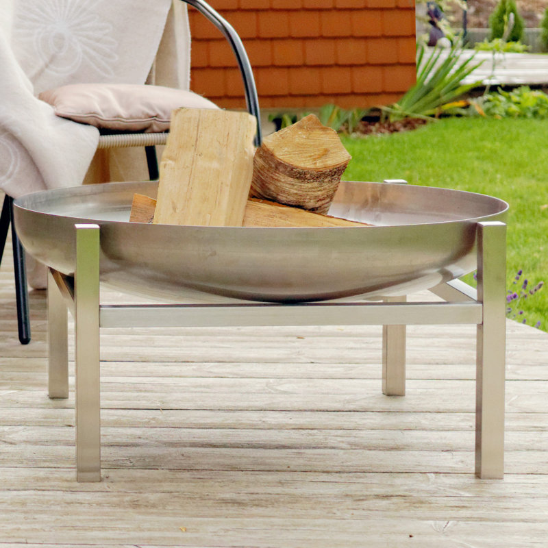 Round Stainless Steel Fire Pit, Silver