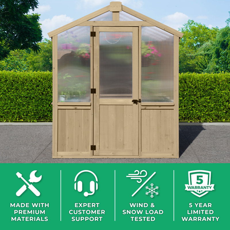 Meridian 6.7' x 9.7' Greenhouse with Cedar Wood Frame and Polycarbonate Panels Spacious Weather-Resistant Design