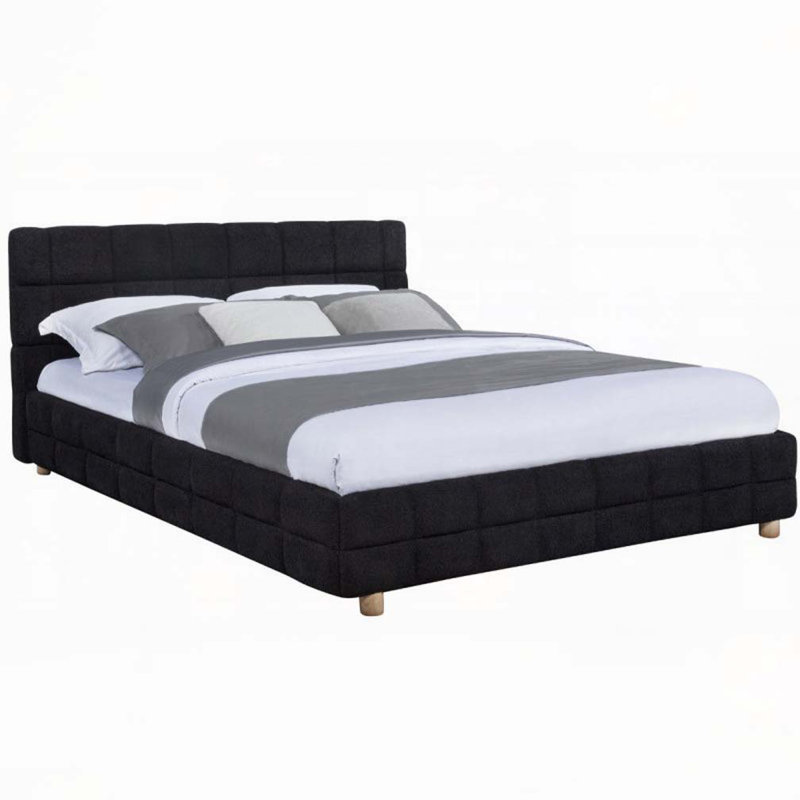 Lit rembourré en tissu molletonné à profil bas, Noir, noir, noir, noir
