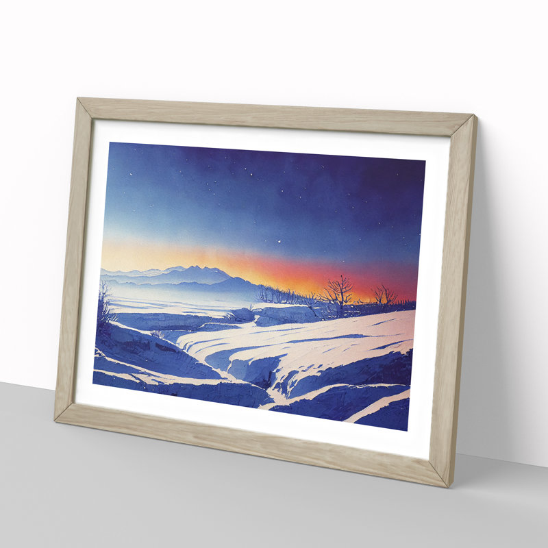 XH1022-10237X Winter Landscape Sunset Vol.3 - Single Picture Frame Painting, 34cm H x 46cm W x 2cm D, Oak Framed