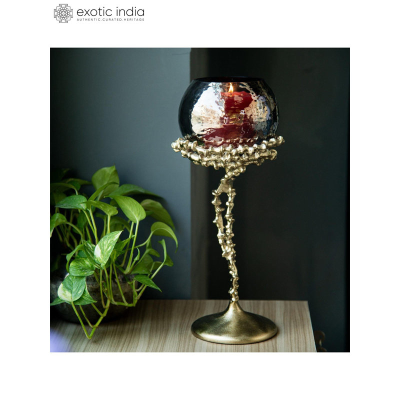 15" Designer Candle Holder | Aluminum And Glass 