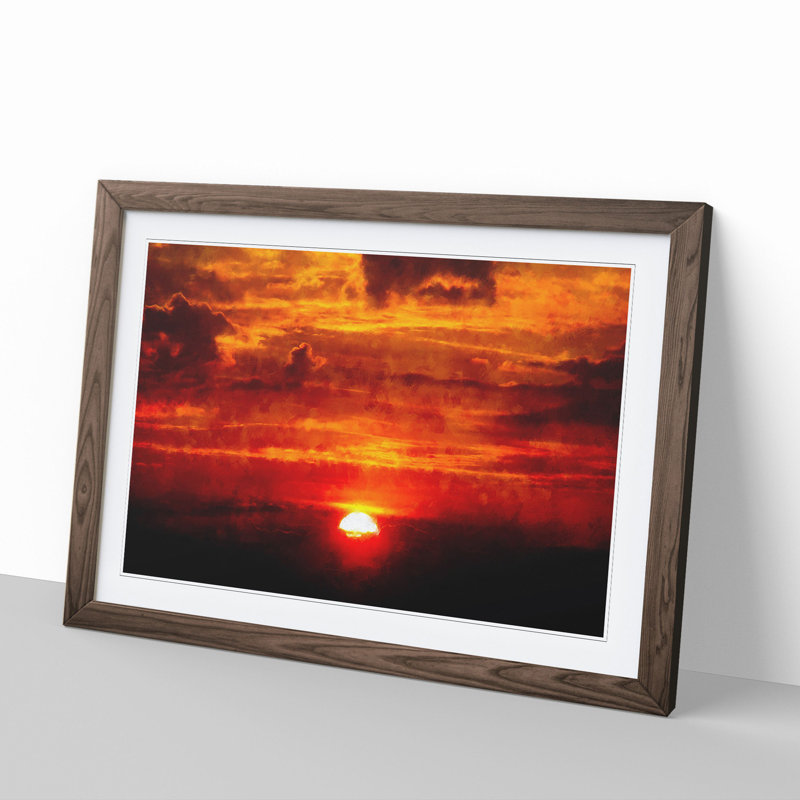 Red and Orange Sunset - Framed Print, 48cm H x 65cm W x 2cm D, Walnut Framed