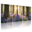 Ensemble de 3 tableaux sur toile tendue représentant un lever de soleil en forêt avec des jacinthes des bois et des cerfs-1002414865