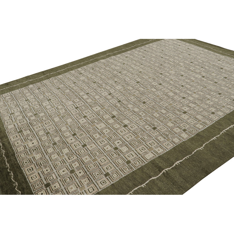 Art Deco Hand Knotted Wool Geometric Area Rug, Rectangle 14' x 20'