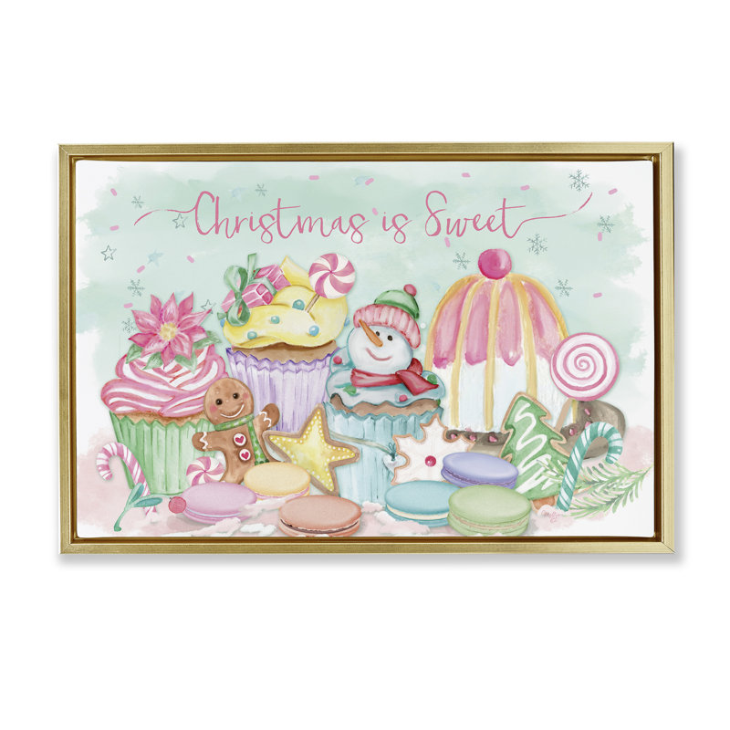 Cadre flottant Christmas Is Sweet Festive Desserts, design par Mollie B., H 21 po x l 31 po, Cadre flottant métallique doré