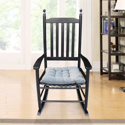 Chaise berçante de balcon en bois massif - noir, assise et accoudoirs larges, dossier à lattes, assemblage facile, capacité de poids de 250 lb