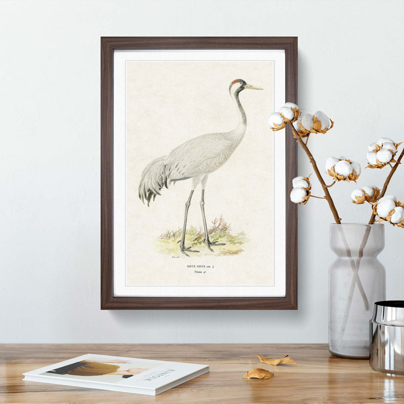 Common Crane by Von Wright - Picture Frame Painting Print, 48cm H x 36cm W x 2cm D, Walnut Framed