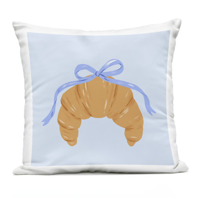 Blue Bow Croissant Outdoor Printed Pillow design by Krissy Mast