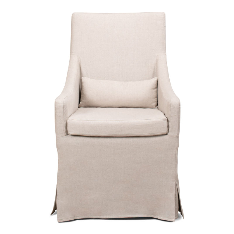 Chaise avec accoudoirs rembourrée en lin Brera, Ivoire