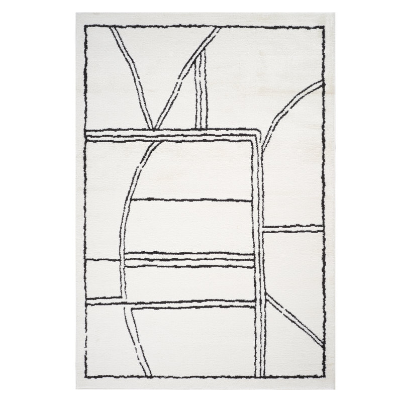 Cherle Moraccan White Power-Loom Area Rug, Rectangle 3'6" x 5'6"
