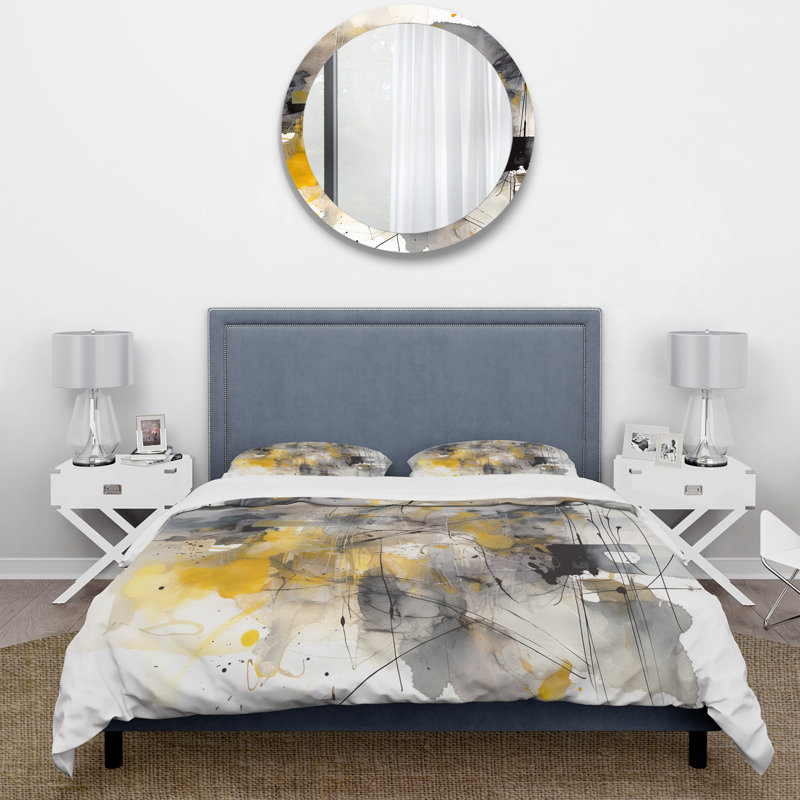 Ensemble de housse de couette abstrait jaune et gris Beyond The Canvas II, Housse de couette simple et deux taies décorative