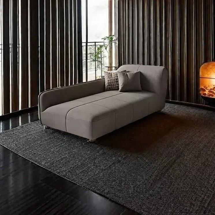 Méridienne moderne et simple en bois massif, Gris anthracite, Accoudoir à droite (vu de face)