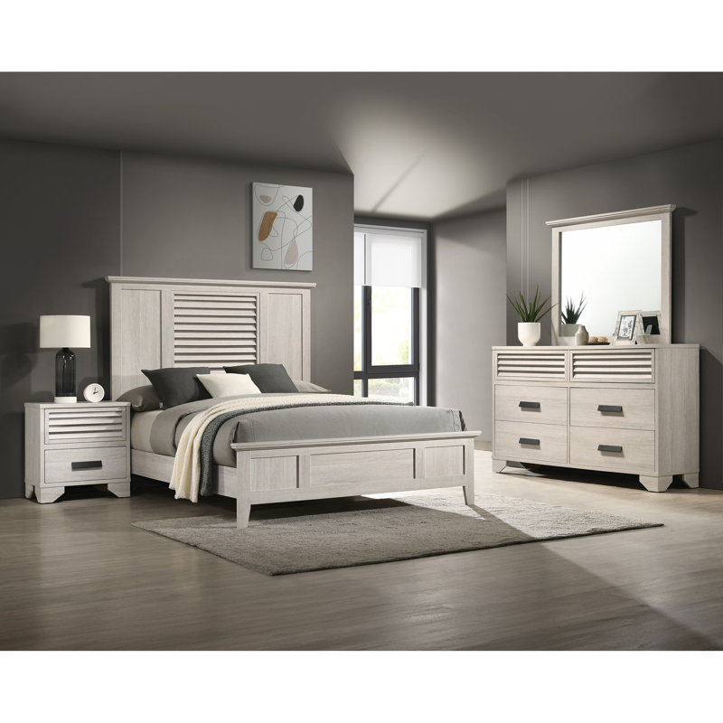 1Pc Contemporary 2-Drawer Louvred Design Nightstand Finger Pull Hardware Bedroom Wooden Furniture