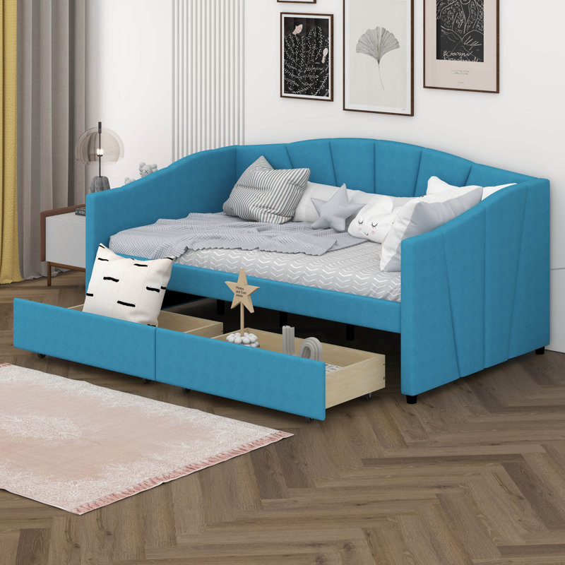 Twin Size Upholstered Daybed With Two Storage Drawers, Velvet Storage Sofa Bed Daybed With Backrest And Wood Slat Support