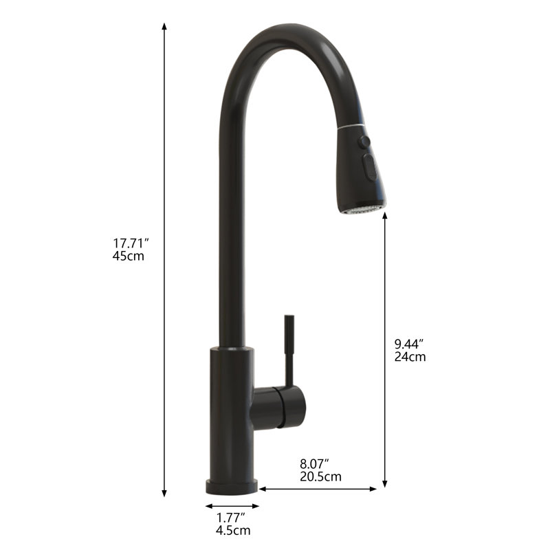 Robinet de cuisine à poignée simple rétractable, Noir