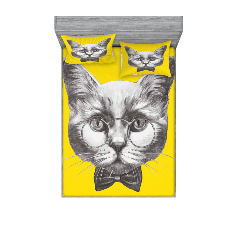 Ensemble de literie pour chat avec verres, Ensemble de draps pour lit double avec un drap-hou